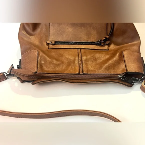 Realer Brown Faux Leather Bag Shoulder or Crossbody Purse Multiple Pockets - Picture 13 of 16